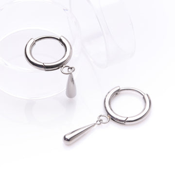 Detail View 1 of A Pair of Implant Grade Titanium Huggie Hoop Teardrop Dangle Earring